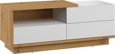 meble BRITA 20 komoda stolik szafka RTV z szufladą dąb artisan biały połysk
