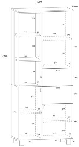 meble GAVES 10 szafka wysoki regał z szufladami drzwiami biały czarny