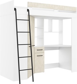 Łóżko piętrowe z biurkiem szafą narożną antresola FLO L biały gran. migdał