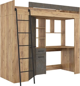 Łóżko piętrowe z biurkiem szafą narożną antresola FLO L craft złoty gr brąz