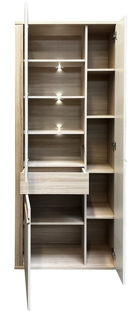 meble SOLO 02 duża witryna do salonu z szufladą dąb riva cashmere kaszmir