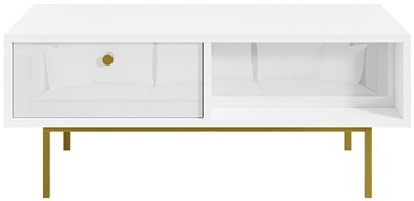 FLOW ława nowoczesny stolik kawowy z szufladą do salonu biały biały połysk