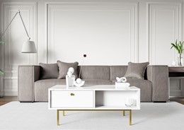 FLOW ława nowoczesny stolik kawowy z szufladą do salonu biały marmur biały