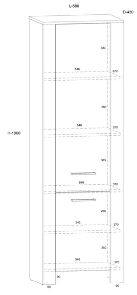 meble DELIS 01 wąski regał zamknięty z półkami bieliźniarka dąb cremona