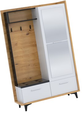 meble DOX 05 garderoba przedpokój z siedziskiem lustrem artisan biały czarn