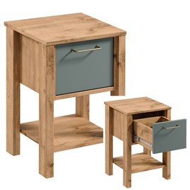 meble INDYGO SN nakastlik stolik szafka nocna do sypialni dąb wotan zieleń