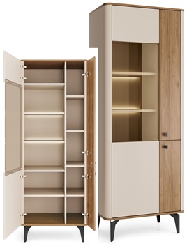 meble AURENA 02 LED nowoczesna wysoka witryna na nóżkach orzech cashmere