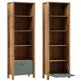 meble INDYGO R1K wąski regał z półkami drzwiami otwarty dąb wotan zieleń