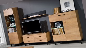 meble JOHN 2 #5 pokojowe witryna szafka RTV półka wisząca komoda dąb lefkas