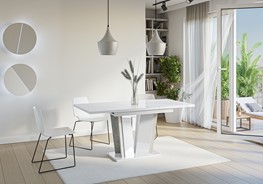 DOHA 2 nowoczesny stół rozkładany do salonu jadalni biały połysk / beton