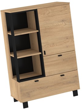 meble GAVES 06 niski regał na książki z szufladami loft dąb cremona czarny