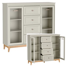 meble WINDSOR 07 komoda witryna z szufladami do salonu kaszmir cashmere