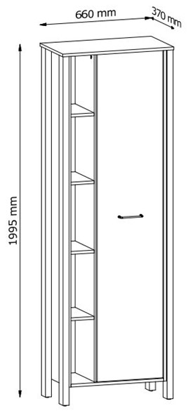 meble INDYGO R1D wąski regał z półkami drzwiami zamknięty dąb wotan zieleń