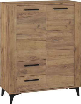 meble MIGES 08 regał z szufladami drzwiami na nóżkach dąb craft złoty