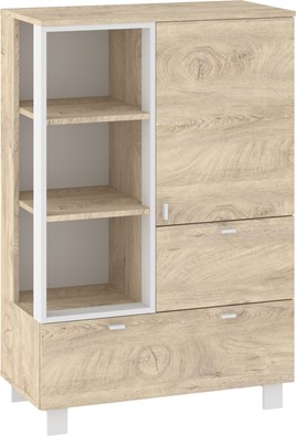 meble GAVES 06 niski regał na książki z szufladami loft dąb endgrain biały