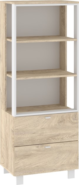 meble GAVES 08 regał z szufladami półkami do salonu loft dąb endgrain biały