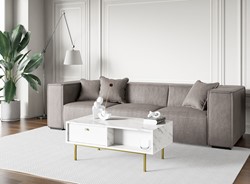 FLOW ława nowoczesny stolik kawowy z szufladą do salonu biały marmur biały