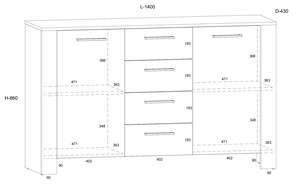 meble DELIS 03 duża komoda z szufladami drzwiami do salonu dąb cremona gr m