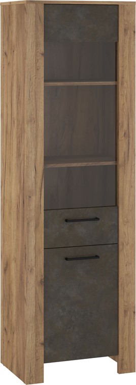 meble DELIS 15 wysoka wąska witryna do salonu dąb craft złoty granada brąz