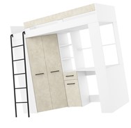 Łóżko piętrowe z biurkiem szafą narożną antresola FLO L biały gran. migdał