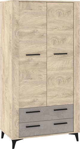 meble MIGES 12 szafa z szufladami drążkiem na nóżkach dąb endgrain beton sz