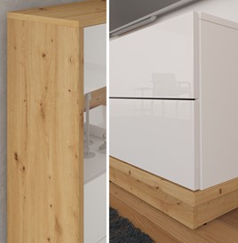meble BRITA 19 wysoki regał z półkami szufladą drzwiami dąb artisan biały p