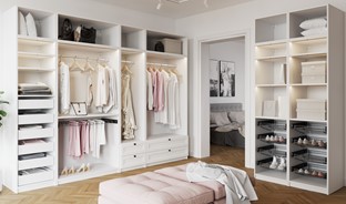 meble COMBO #1 duża szafa z nadstawką zabudowa garderoby biała z ośw. LED