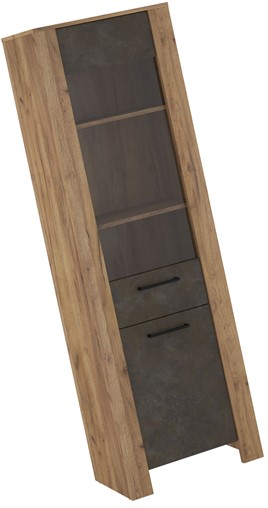 meble DELIS 15 wysoka wąska witryna do salonu dąb craft złoty granada brąz