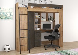 Łóżko piętrowe z biurkiem szafą narożną antresola FLO L craft złoty gr brąz