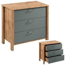 meble INDYGO K3S komoda z szufladami do salonu sypialni dąb wotan zieleń