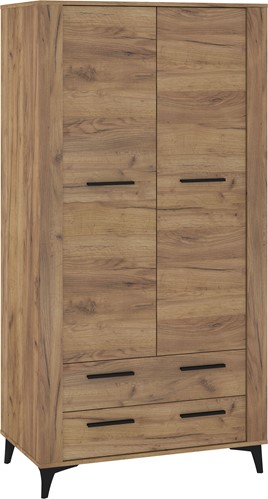 meble MIGES 12 szafa z szufladami drążkiem na nóżkach dąb craft złoty