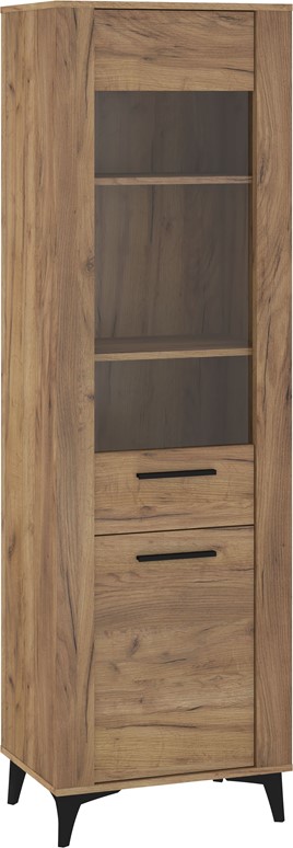 meble MIGES 15 wysoka witryna do salonu na nóżkach dąb craft złoty