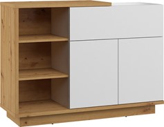 meble BRITA 06 szafka komoda z półkami drzwiami dąb artisan biały połysk