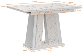 DOHA nowoczesny stół rozkładany do salonu jadalni 120x80 biały marmur biały