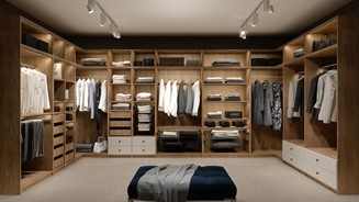 meble COMBO #4 duża narożna zabudowa garderoby szafa z koszami półkami LED