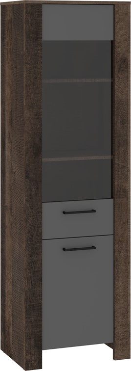 meble DELIS 15 wysoka wąska witryna do salonu dąb grange grafit