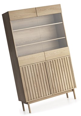 meble SAORI W2D nowoczesna witryna do salonu z lamelami na nóżkach cremona