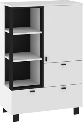 meble GAVES 06 niski regał na książki z szufladami loft biały czarny