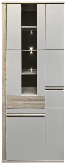 meble SOLO 02 duża witryna do salonu z szufladą dąb riva cashmere kaszmir