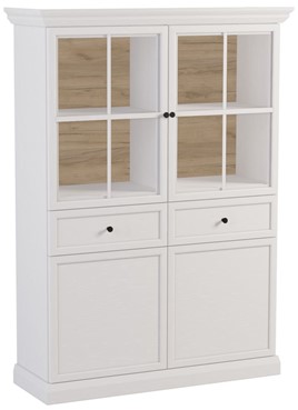 meble LUCCA W4D2S niska witryna do salonu z szufladami biały opal dąb craft