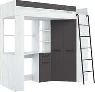 Łóżko piętrowe z biurkiem szafą narożną antresola FLO P craft biały grafit