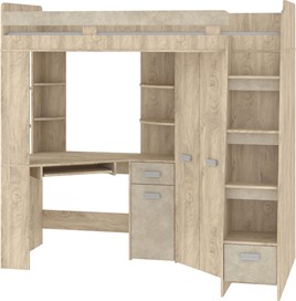 Łóżko piętrowe z biurkiem szafą narożną antresola SOLA P endgrain gr.migdał
