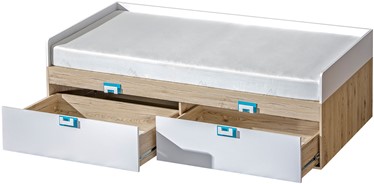 meble NICO 14 łóżko dziecięce młodzieżowe 90x200 bez mat. dąb biały turkus