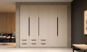 meble COMBO #3 duża szafa z nadstawką zabudowa garderoby beż z ośw. LED