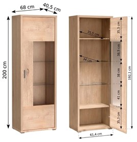 meble GRANDE 04 wąska wysoka witryna do salonu dąb cremona