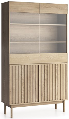 meble SAORI W2D nowoczesna witryna do salonu z lamelami na nóżkach cremona