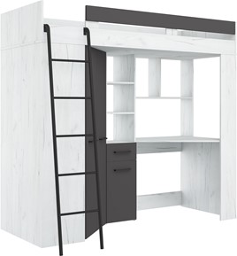 Łóżko piętrowe z biurkiem szafą narożną antresola FLO L craft biały grafit