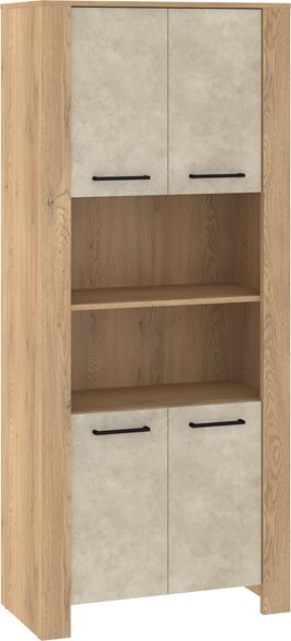 meble DELIS 09 wysoki regał z drzwiami półkami dąb cremona granada migdał