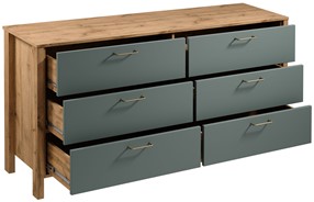 meble INDYGO K6S komoda z szufladami do salonu sypialni dąb wotan zieleń