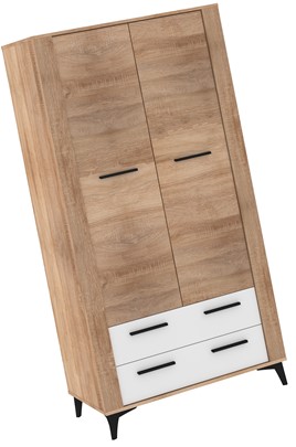 meble MIGES 12 szafa z szufladami drążkiem na nóżkach dąb sonoma biały poł